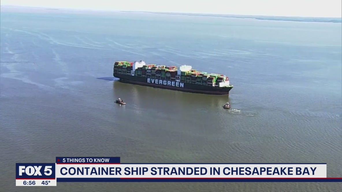 Cargo ship runs aground in Chesapeake Bay; efforts underway to refloat